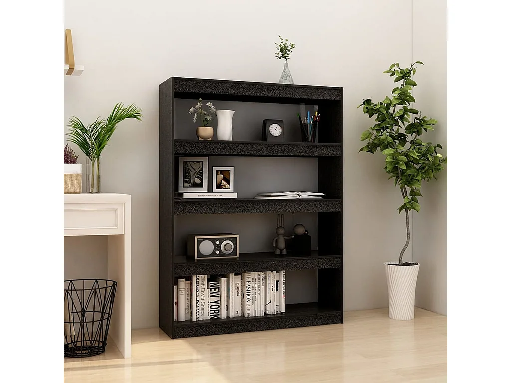 Bibliothèque/Séparateur de pièce Noir 100x30x135,5cm Pin massif