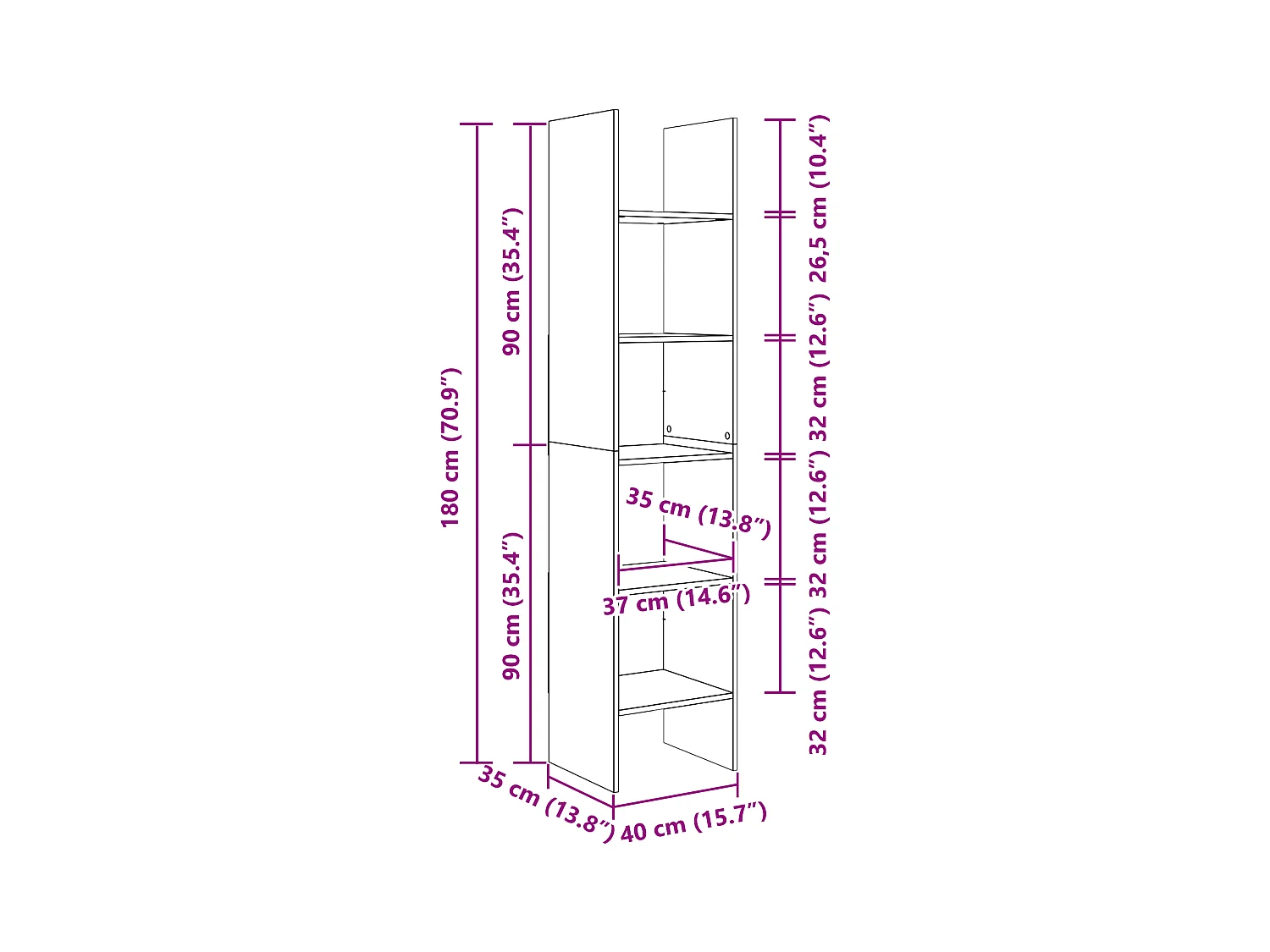 Bibliothèque chêne artisanal 40 x 35 x 180 cm Bois d'ingénierie
