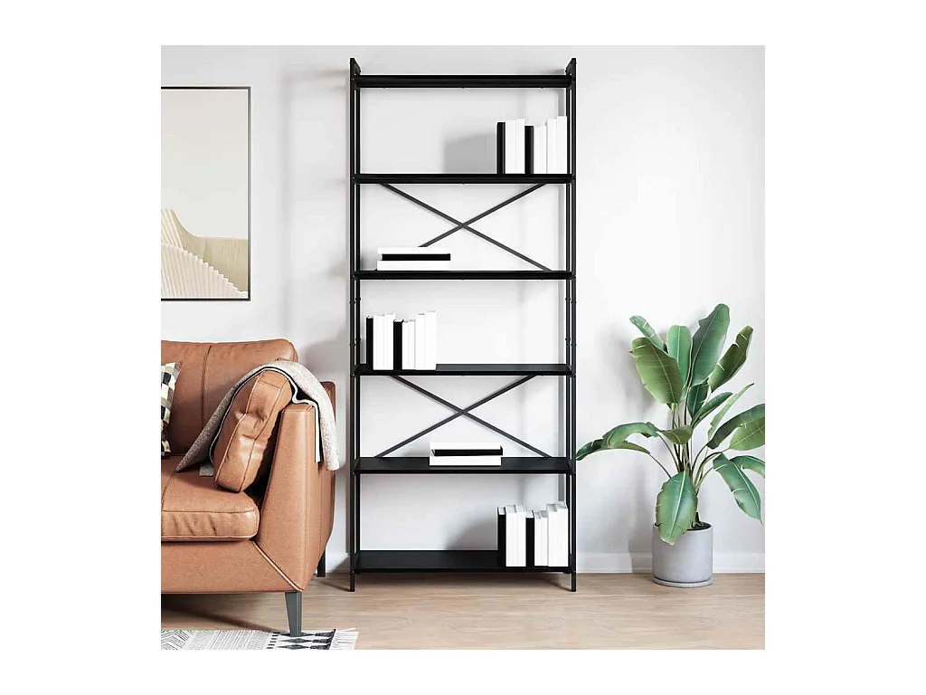 Bibliothèque Chêne noir 80 x 30 x 188 cm Bois et Acier