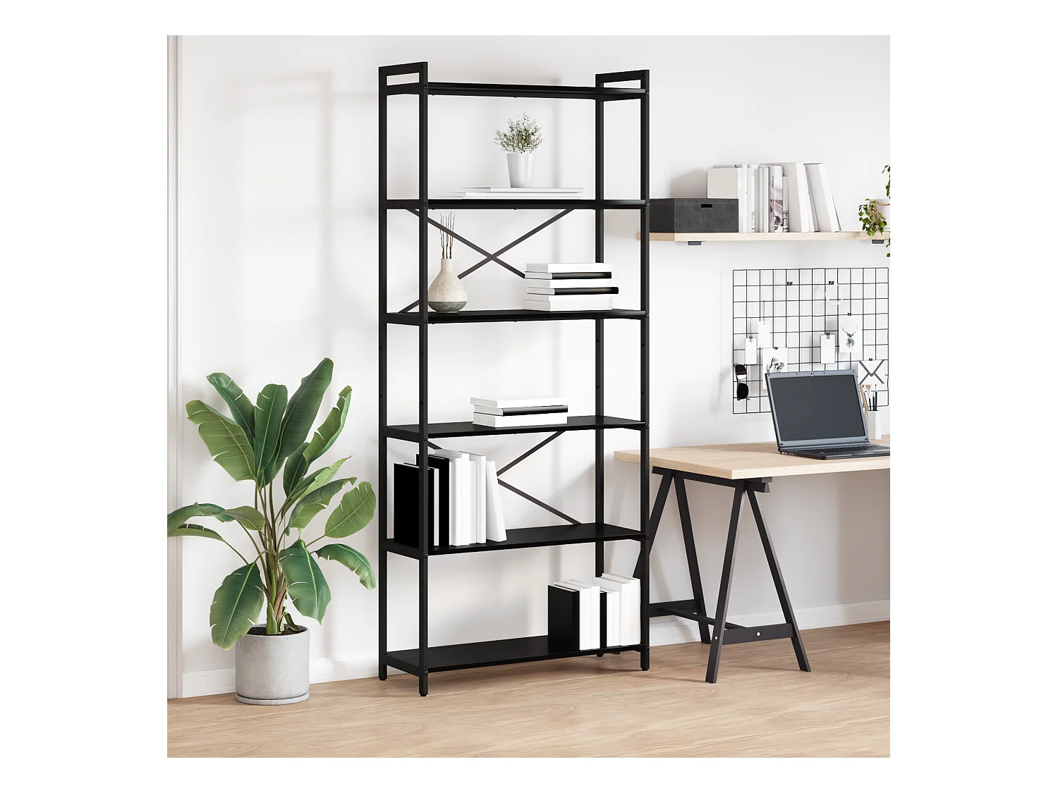 Libreria in rovere nero 80 x 30 x 188 cm in legno e acciaio