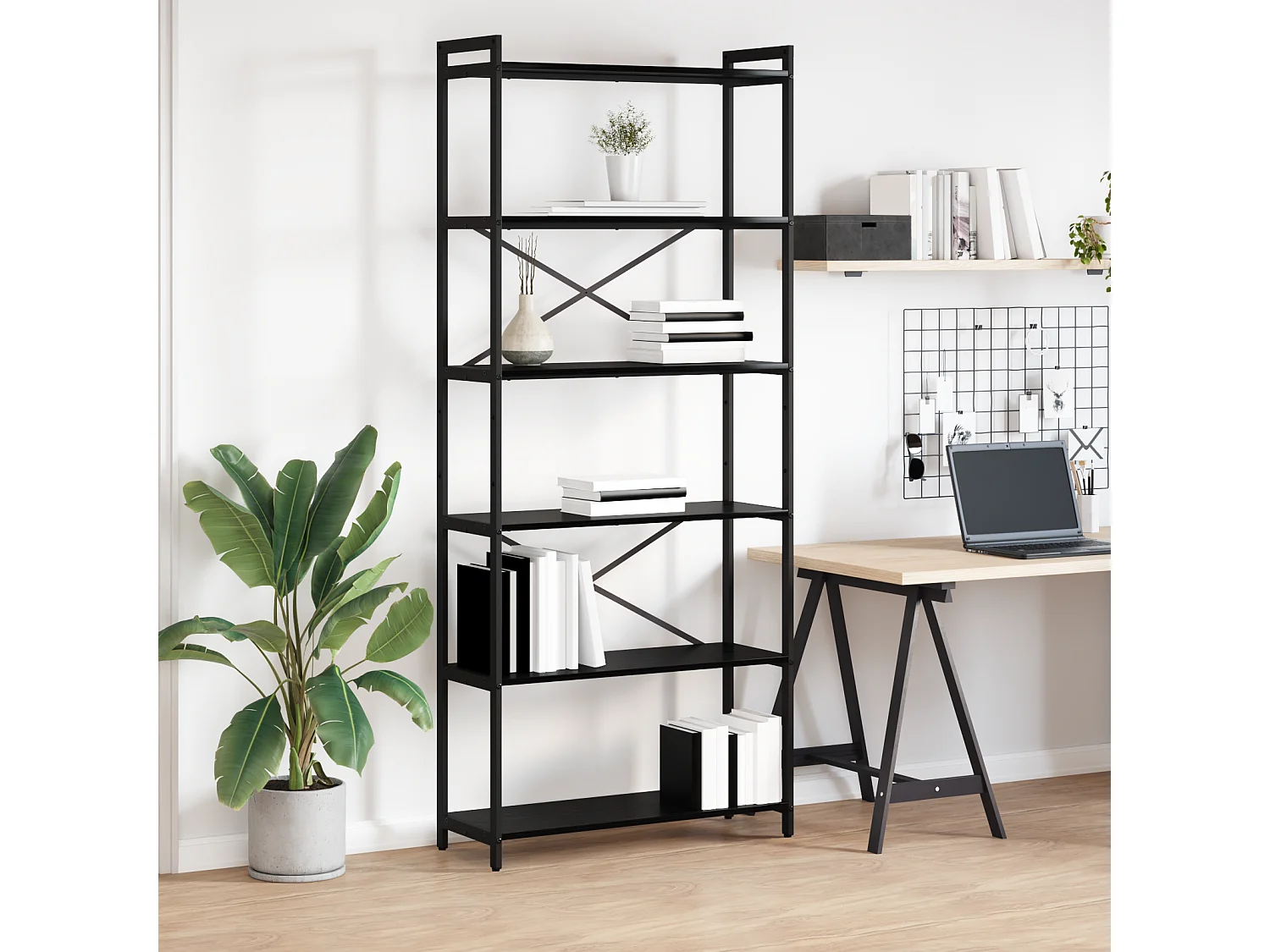 Bibliothèque Chêne noir 80 x 30 x 188 cm Bois et Acier