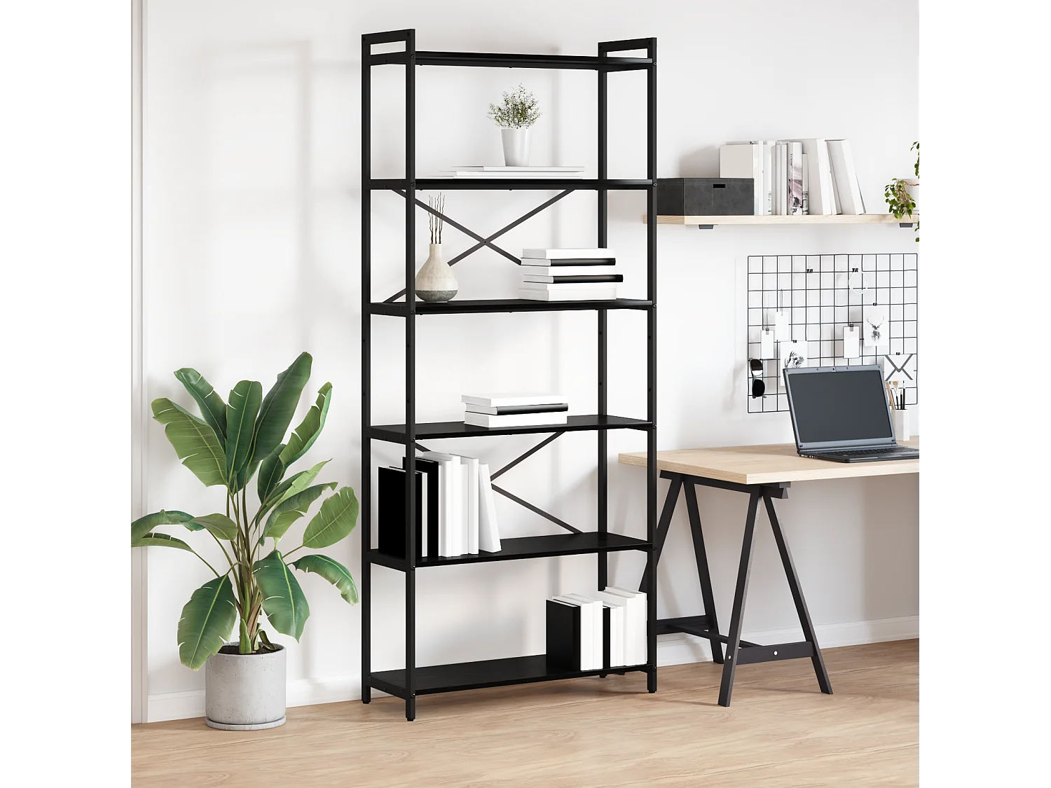 Bibliothèque Chêne noir 80 x 30 x 188 cm Bois et Acier