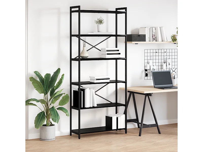 Bibliothèque Chêne noir 80 x 30 x 188 cm Bois et Acier