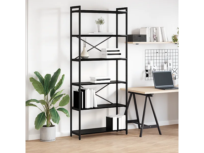 Bücherregal aus schwarzer Eiche, 80 x 30 x 188 cm, Holz und Stahl