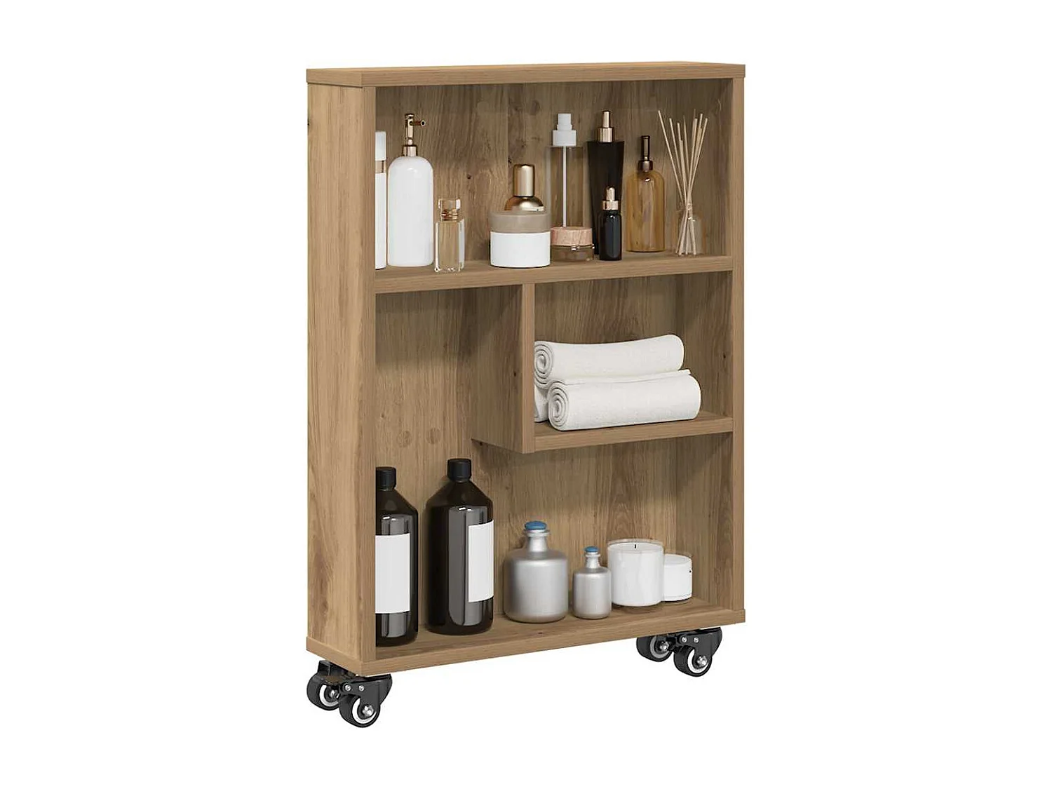 Carrito de almacenamiento estrecho fabricado artesanalmente en madera de ingeniería de roble