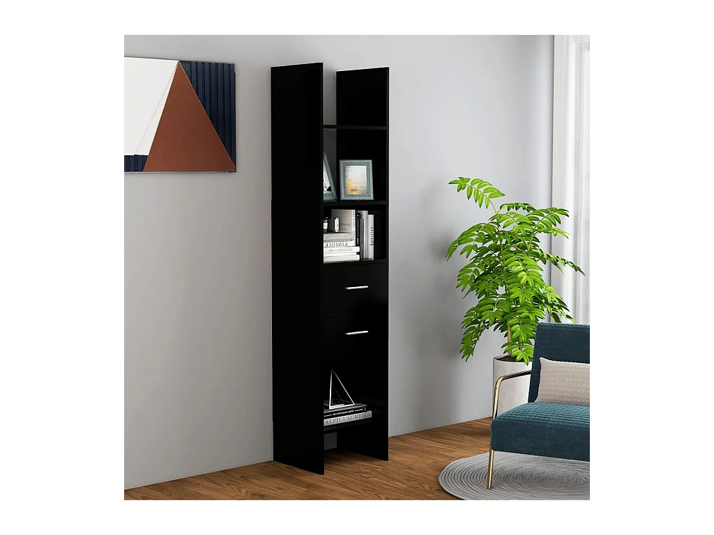 Bibliothèque Noir 40x35x180 cm Bois d’ingénierie