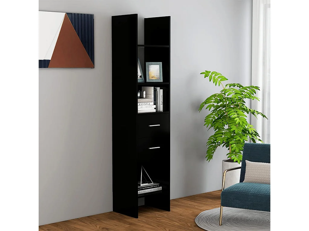 Bibliothèque Noir 40x35x180 cm Bois d’ingénierie