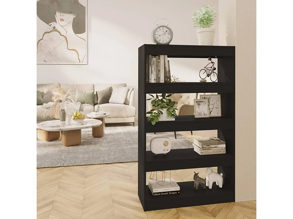 Bücherregal/Raumteiler aus schwarzem Holzwerkstoff