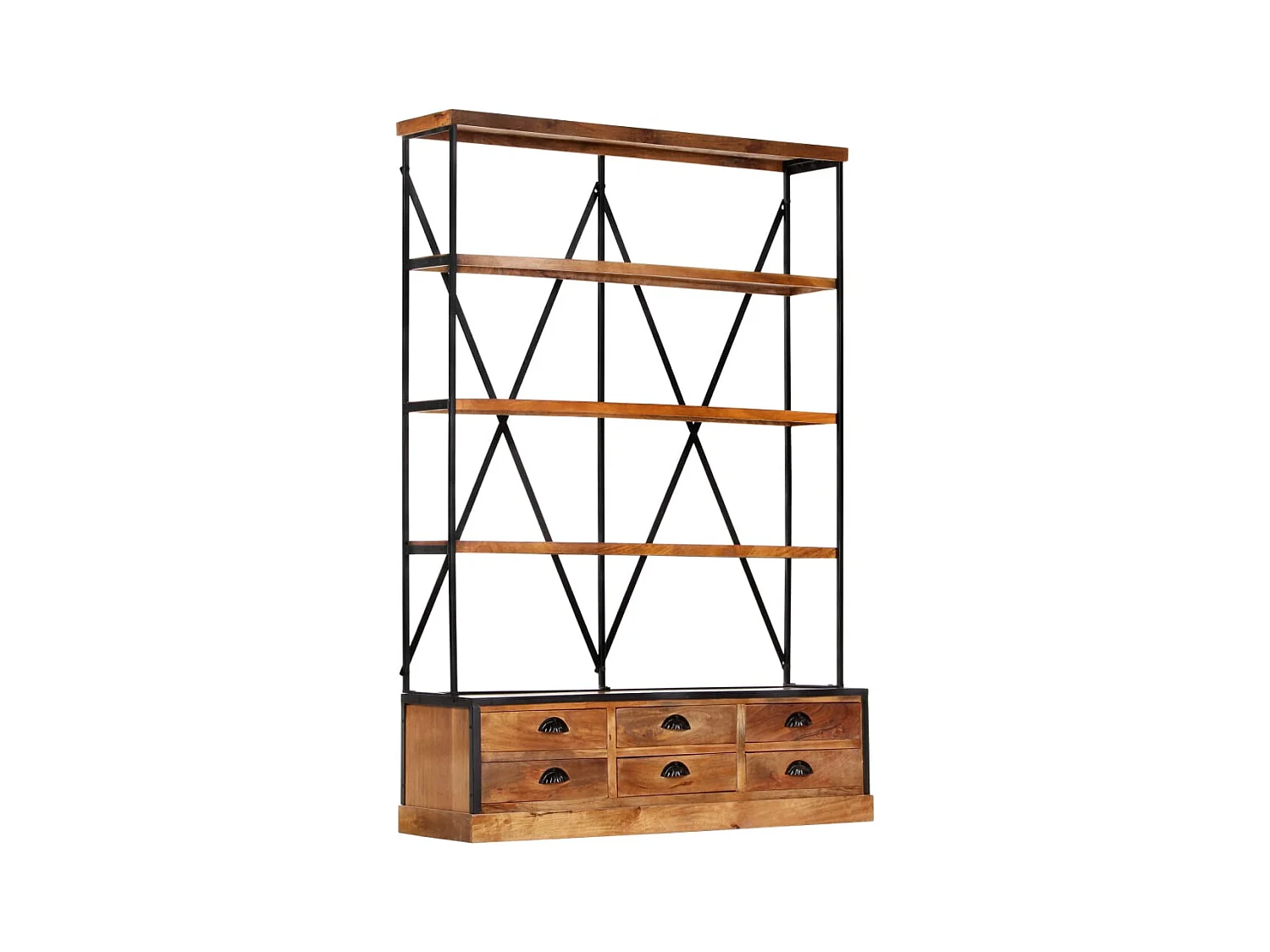 Boekenkast met 4 planken en 6 lades 122x36x181 cm Mangohout