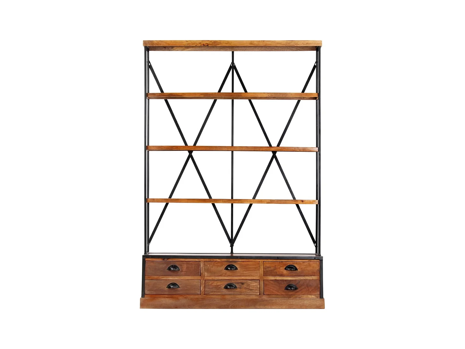 Boekenkast met 4 planken en 6 lades 122x36x181 cm Mangohout