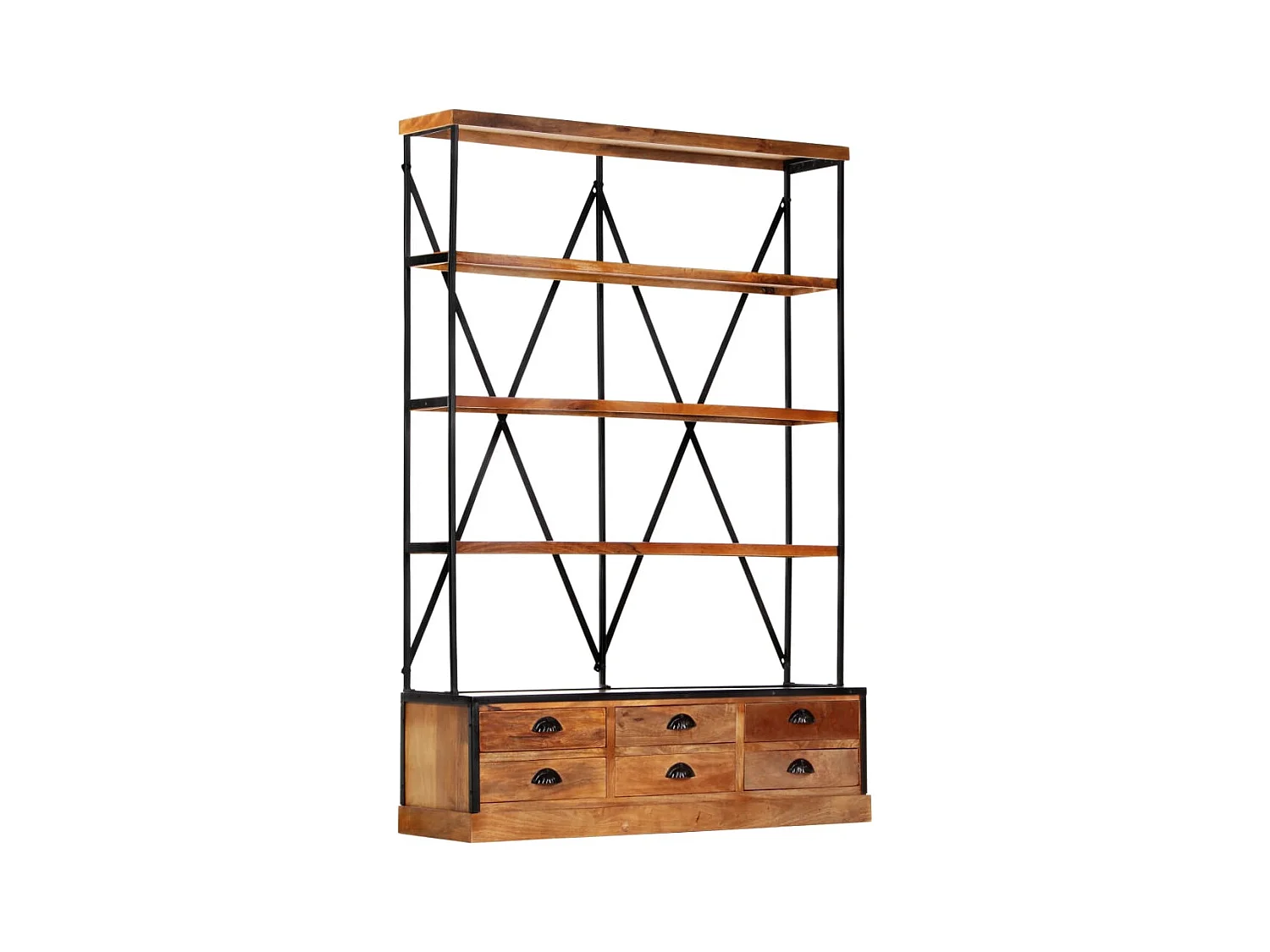 Boekenkast met 4 planken en 6 lades 122x36x181 cm Mangohout