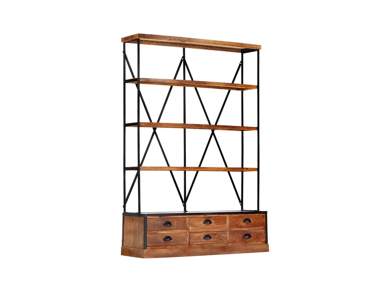 Boekenkast met 4 planken en 6 lades 122x36x181 cm Mangohout