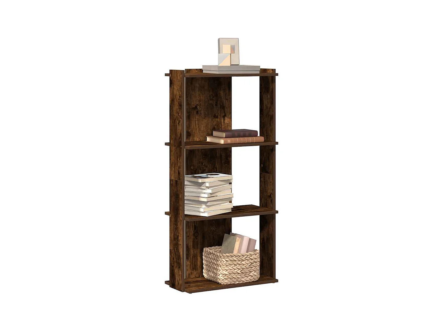 Bibliothèque 3 niveaux chêne fumé 60x30x120cm bois d'ingénierie