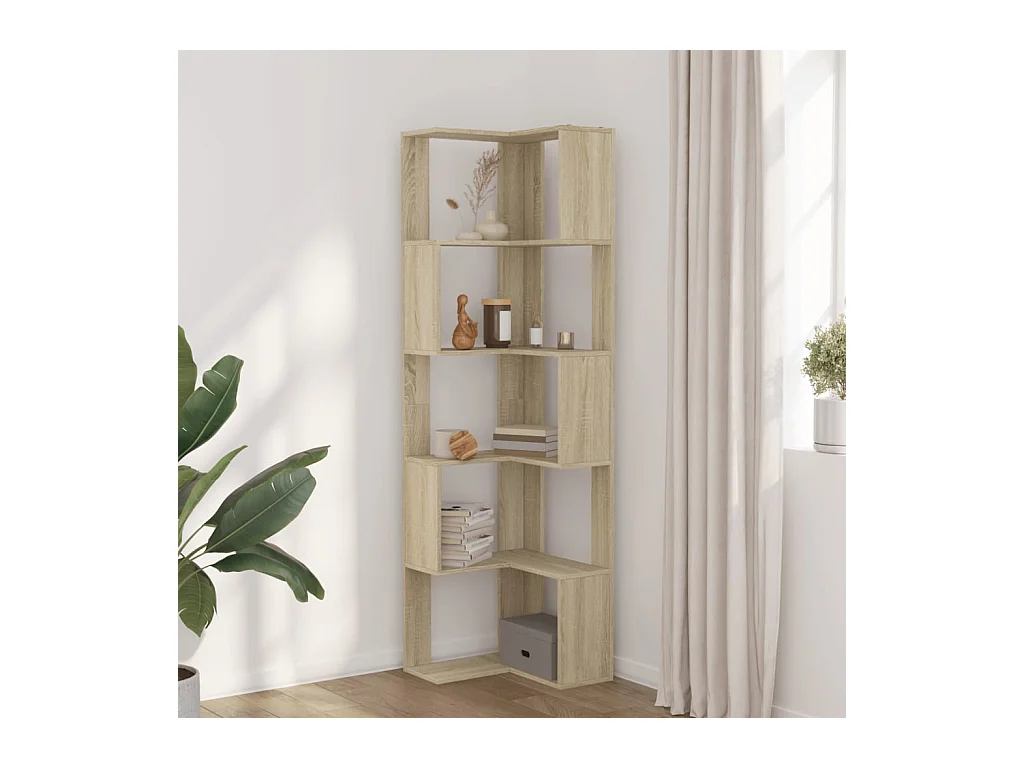 Librería esquinera de 5 niveles de madera de ingeniería de roble Sonoma