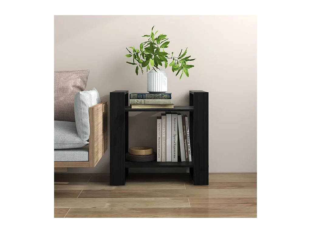 Bibliothèque/Séparateur de pièce Noir 60x35x57 cm Pin massif
