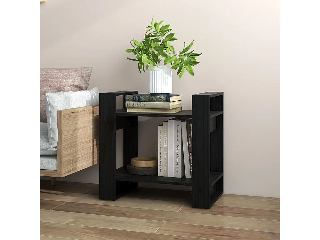 Bibliothèque/Séparateur de pièce Noir 60x35x57 cm Pin massif