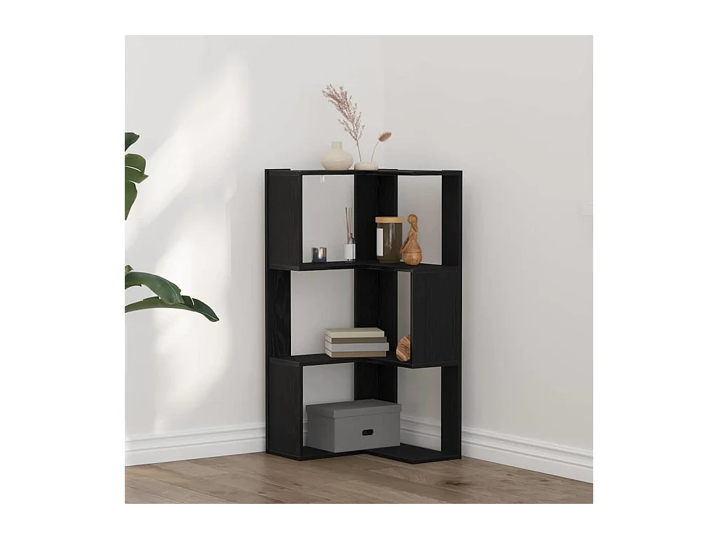 Bibliothèque d'angle 3 niveaux Chêne noir 50x50x102 cm Bois reconstitué