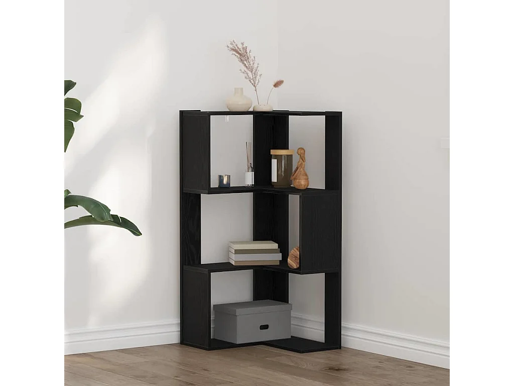 Bibliothèque d'angle 3 niveaux Chêne noir 50x50x102 cm Bois reconstitué