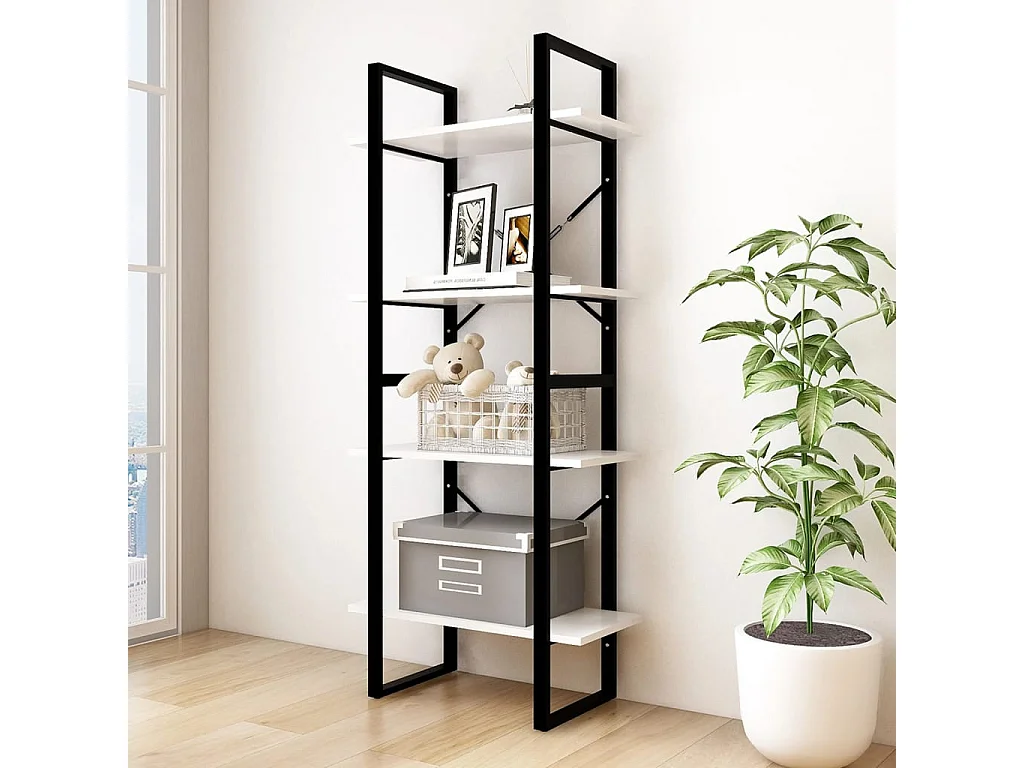 Libreria a 4 ripiani Bianca 60x30x140 cm Legno massello di pino