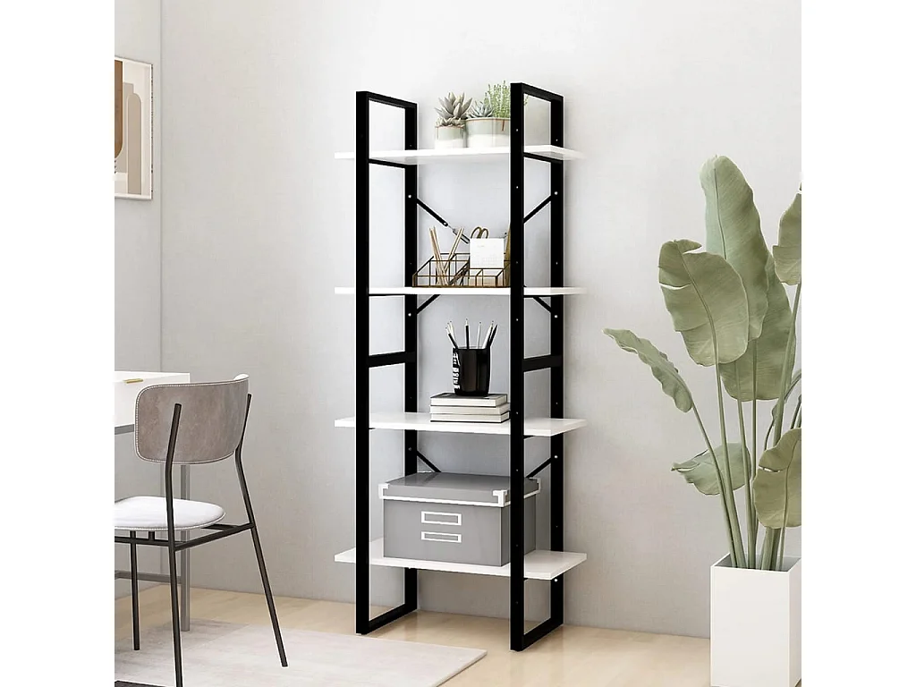 Libreria a 4 ripiani Bianca 60x30x140 cm Legno massello di pino