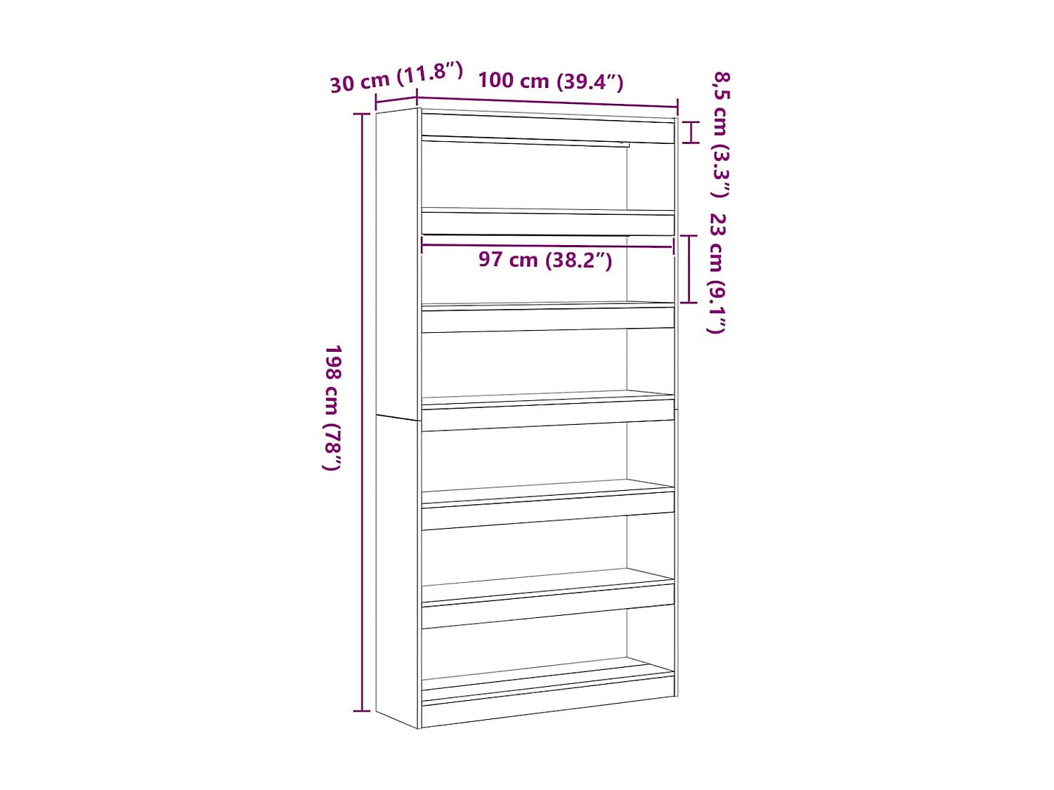 Bibliothèque Chêne artisanal Bois massif 100 x 30 x 198 cm