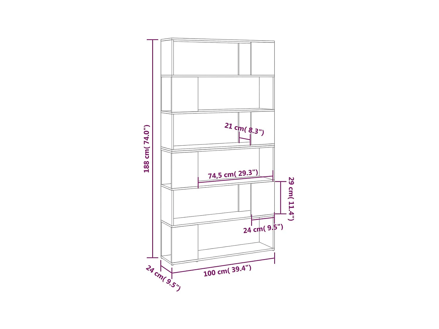 Bibliothèque/Séparateur de pièce Blanc 100x24x188 cm