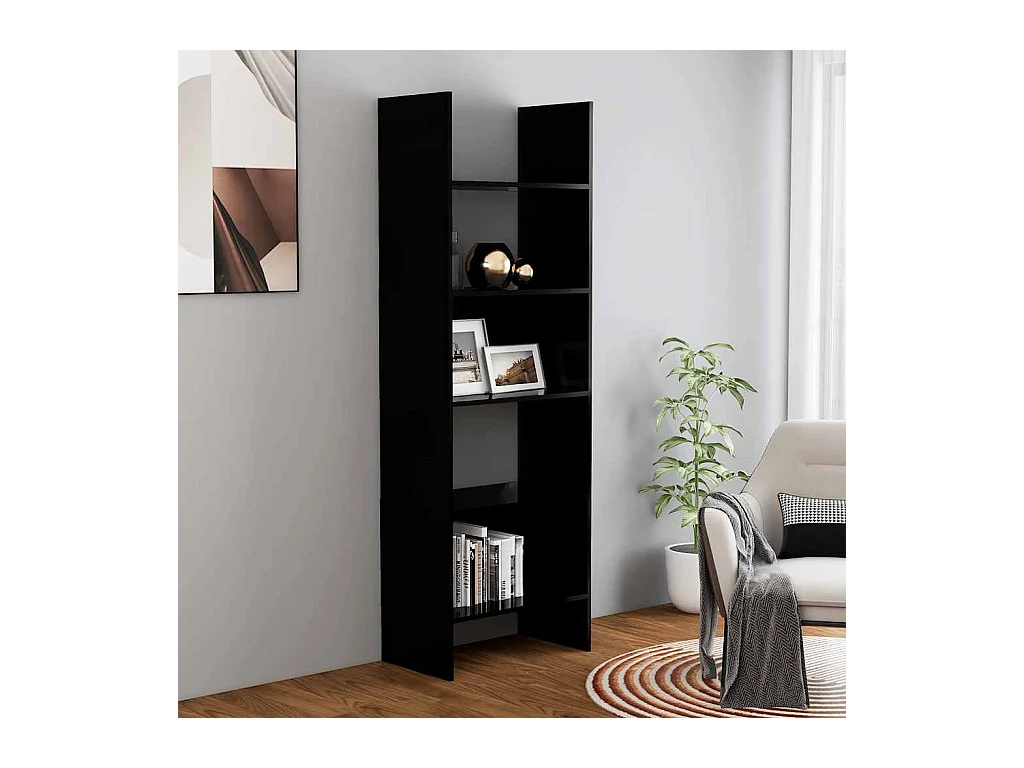 Bibliothèque Noir 60x35x180 cm Bois d’ingénierie