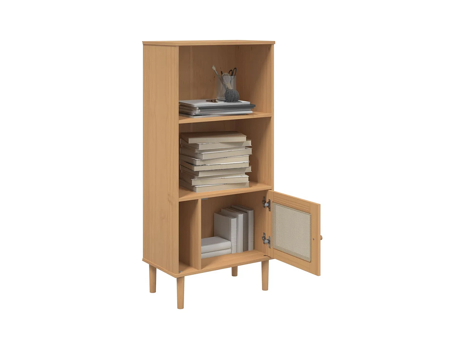 Bibliothèque SENJA aspect de rotin marron bois massif de pin