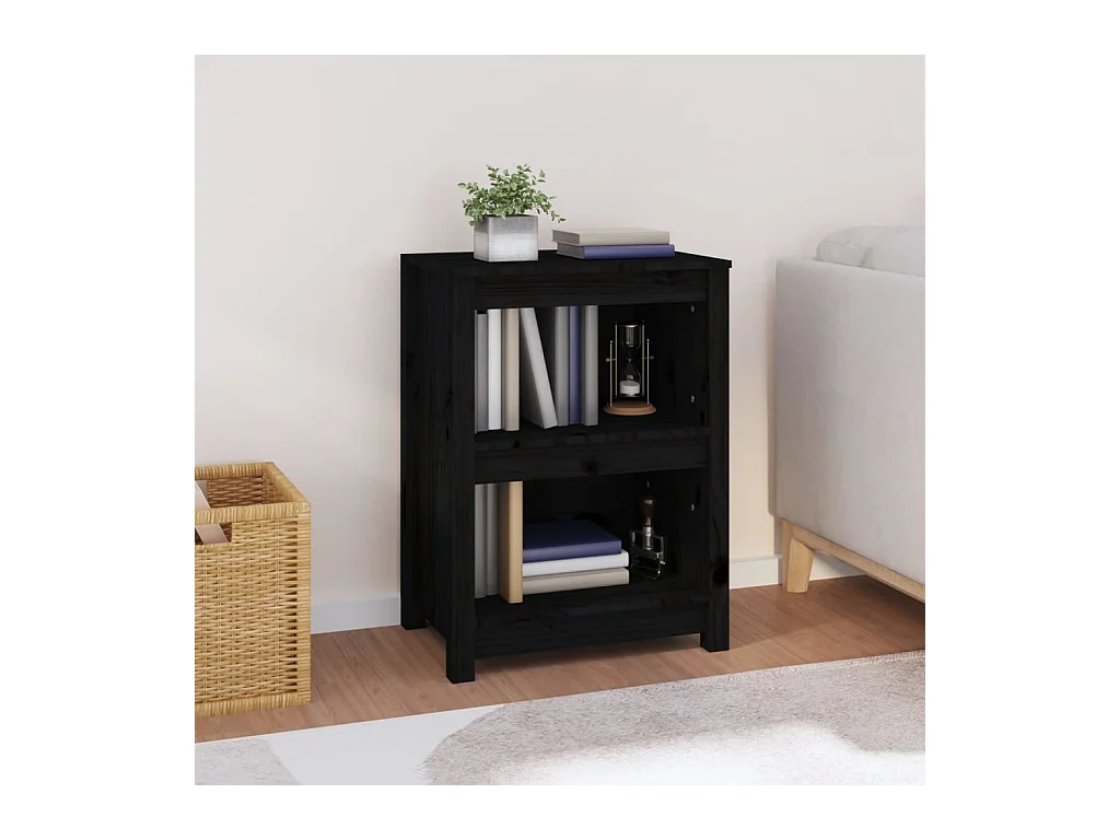 Librería Negra 50x35x68 cm Madera Maciza de Pino