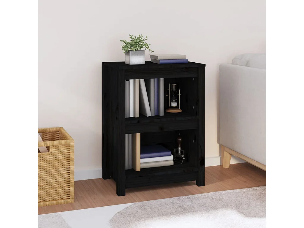 Bibliothèque Noir 50x35x68 cm Bois de pin massif