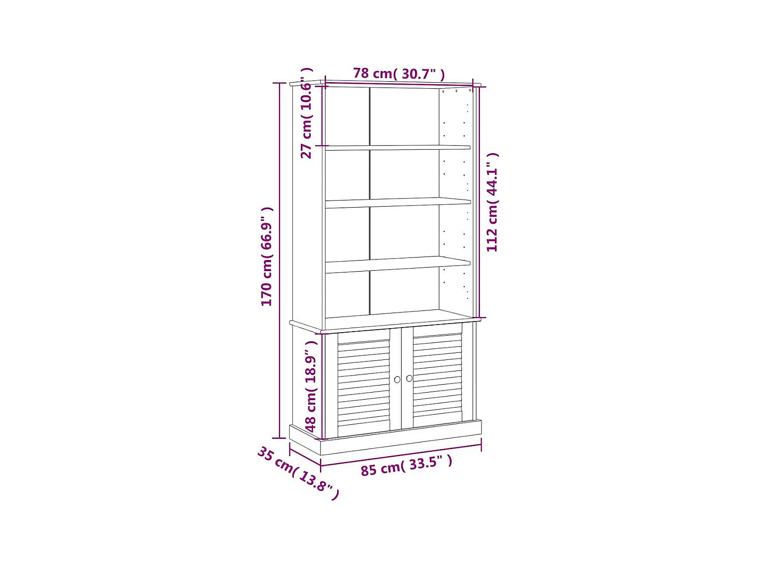 Libreria VIGO bianca 85x35x170 cm in legno massello di pino