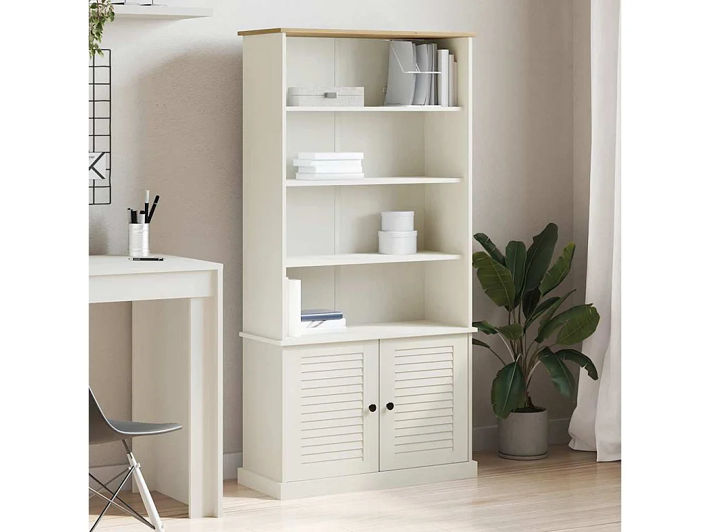 Libreria VIGO bianca 85x35x170 cm in legno massello di pino