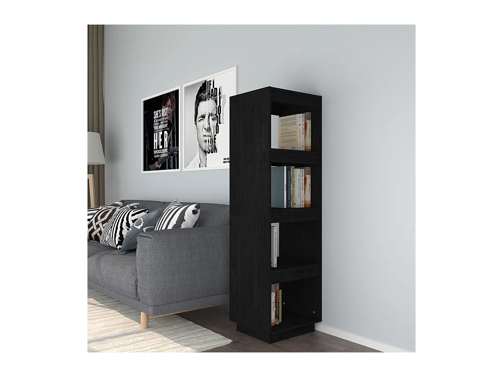 Bibliothèque/Séparateur de pièce Noir 40x35x135 cm Pin massif
