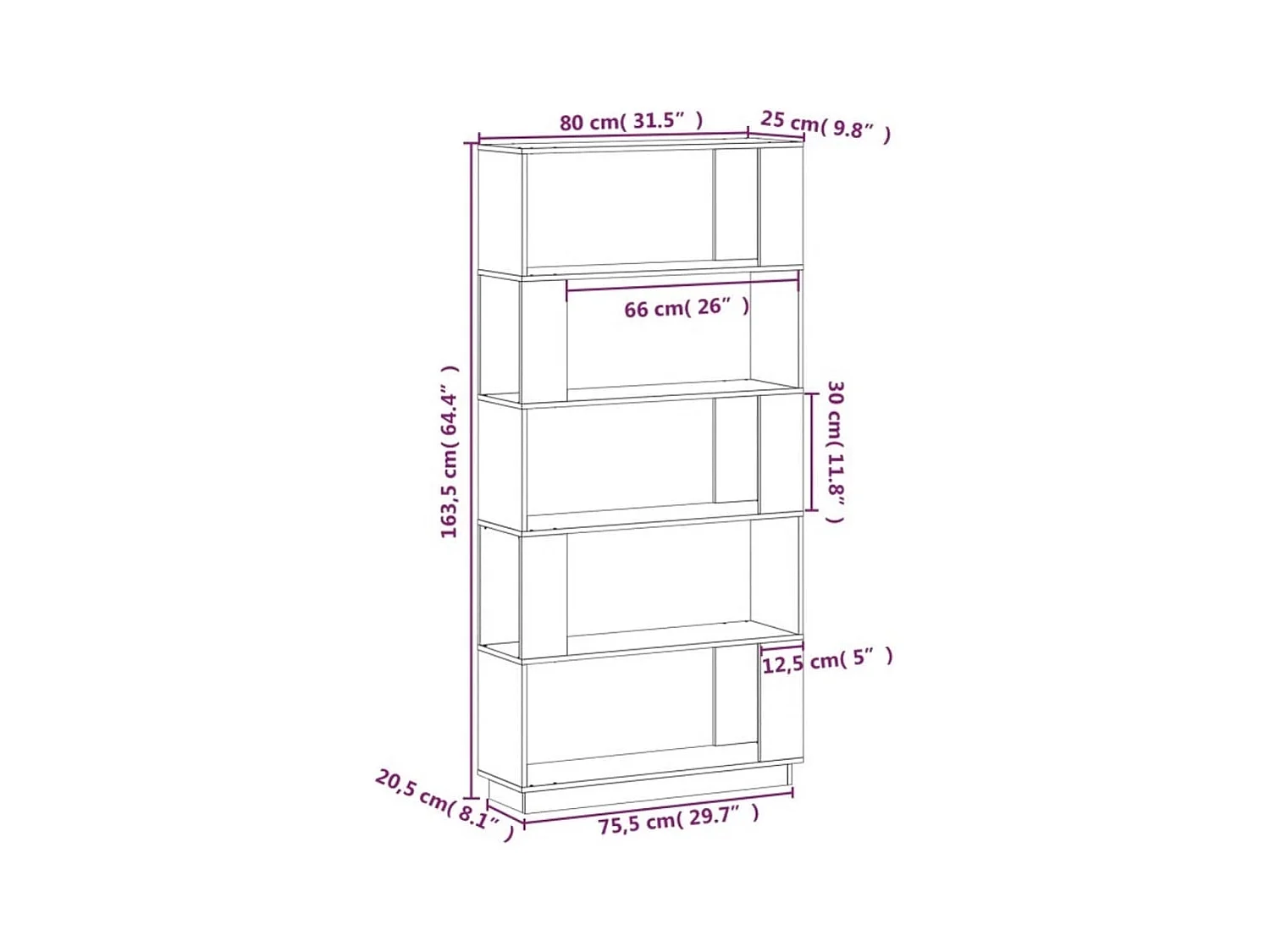 Bibliothèque/Séparateur de pièce 80x25x163,5 cm Pin solide