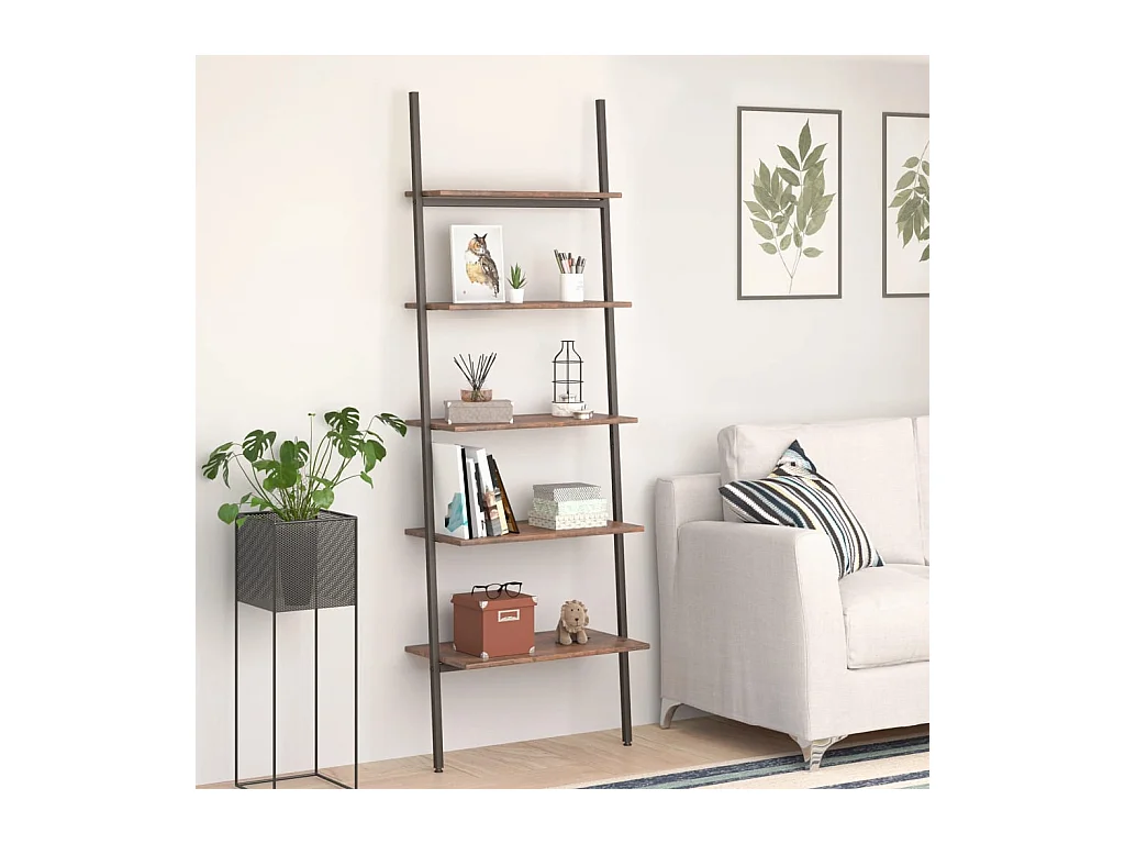 Scaffale inclinato a 5 ripiani marrone scuro e nero 64x34x185,5 cm