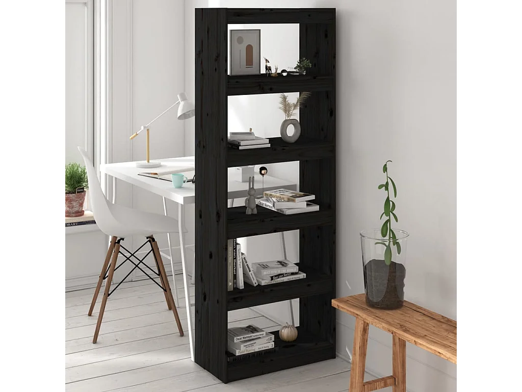 Libreria/Divisorio Nero 60x30x167,5 cm Pino Massiccio