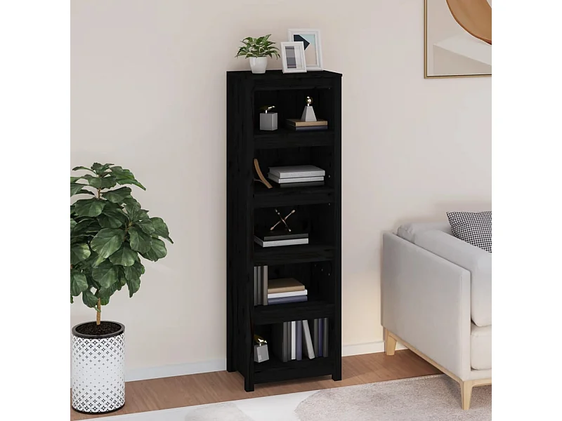 Libreria nera 50x35x154 cm in legno massello di pino