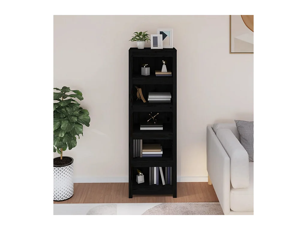 Libreria nera 50x35x154 cm in legno massello di pino