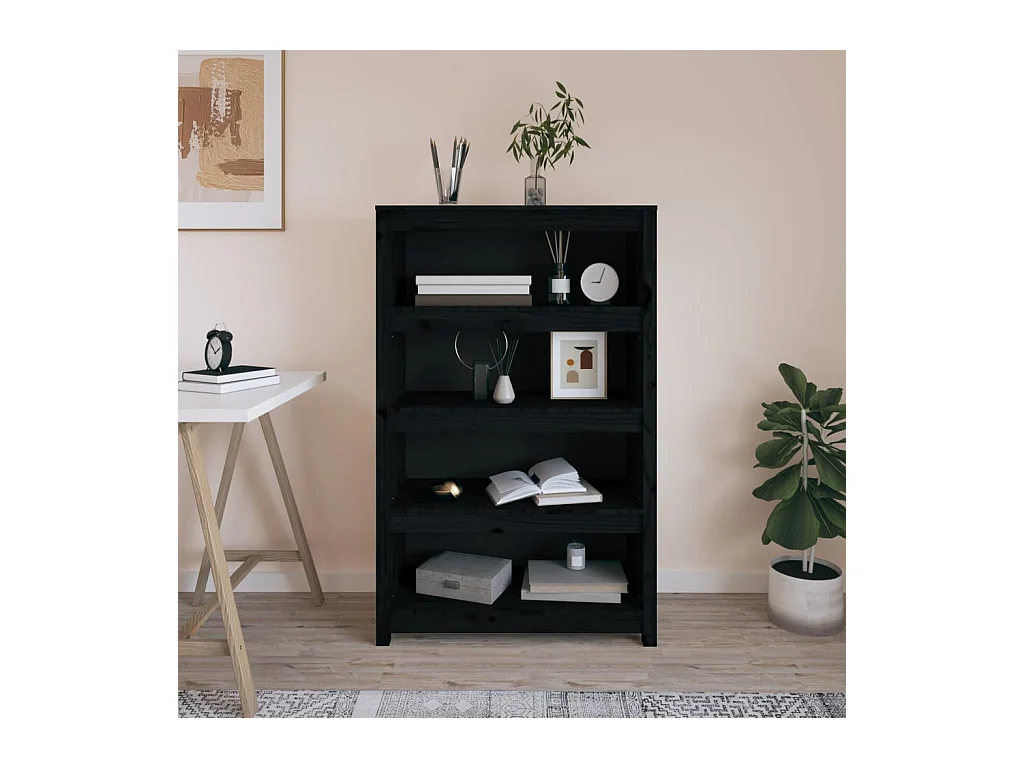 Bibliothèque Noir 80x35x126 cm Bois de pin massif