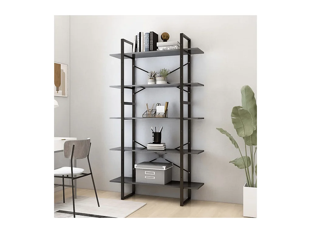 Librería de 5 niveles gris 100x30x175 cm madera de ingeniería