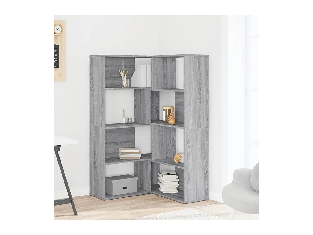 Sonoma Gray 4-laags hoekboekenkast van bewerkt hout