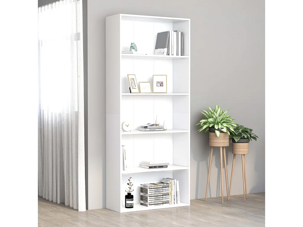 Libreria a 5 ripiani bianca 80x30x189 cm in legno ingegnerizzato