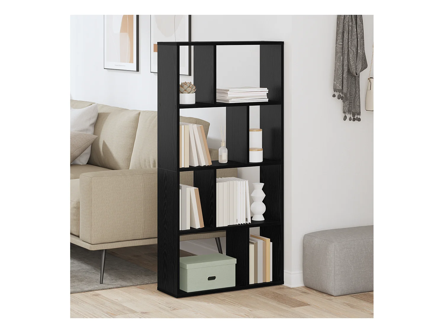 Libreria in rovere nero, legno ingegnerizzato in rovere nero, media