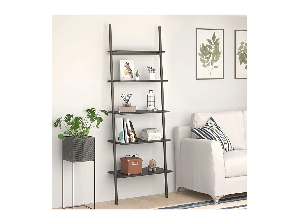 Scaffale inclinato a 5 ripiani nero 64x34x185,5 cm