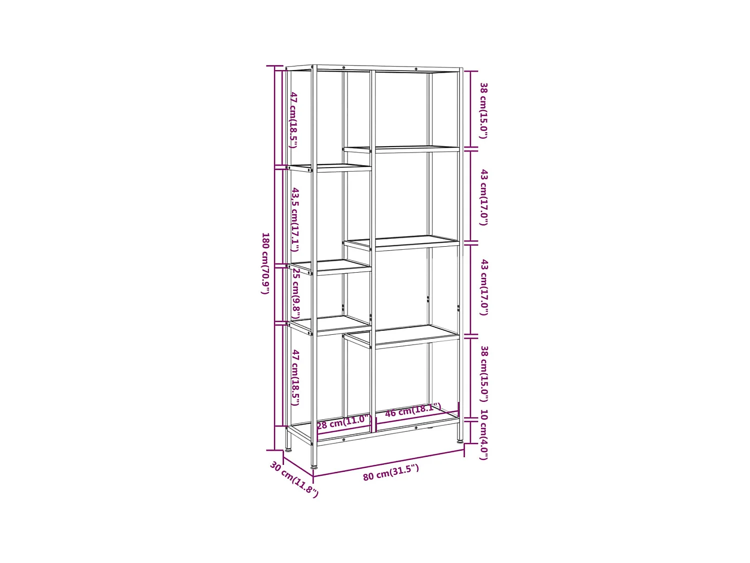 Étagère à livres 80x30x180 cm Acier et bois d'ingénierie
