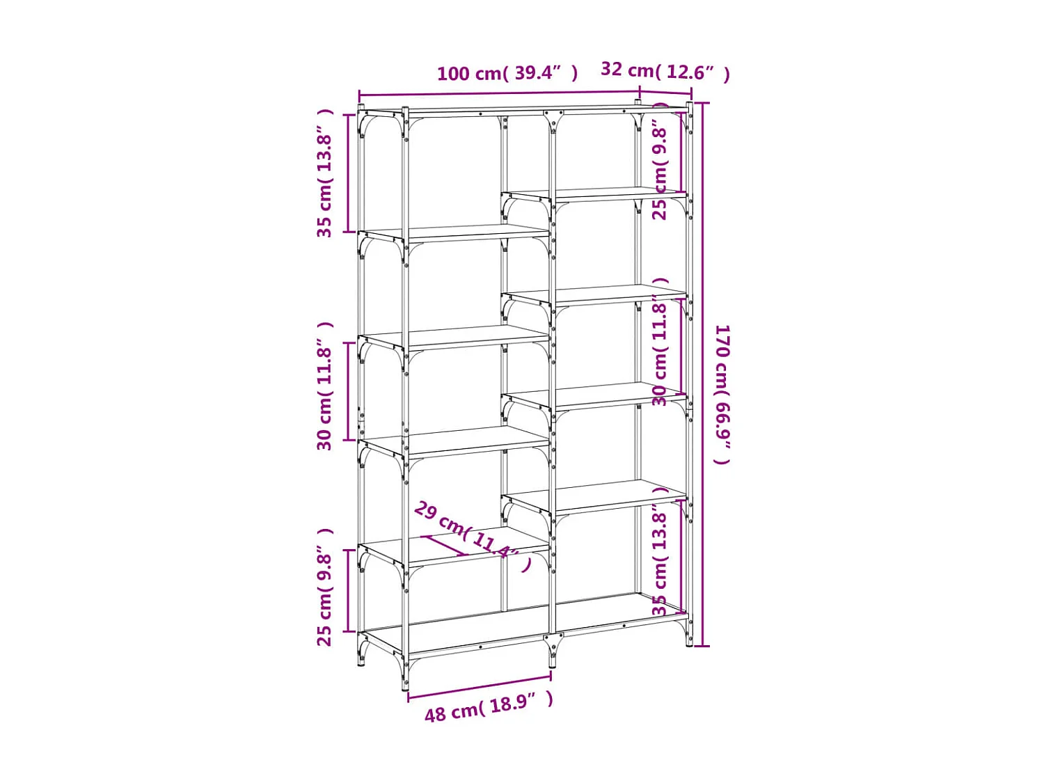 Librería Sonoma gris 100x32x170 cm madera contrachapada y hierro