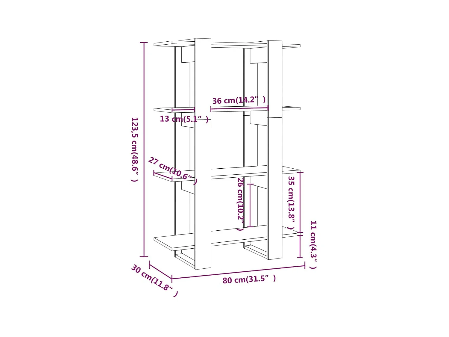 Librería/Bifurcador de ambientes Negro 80x30x123,5 cm