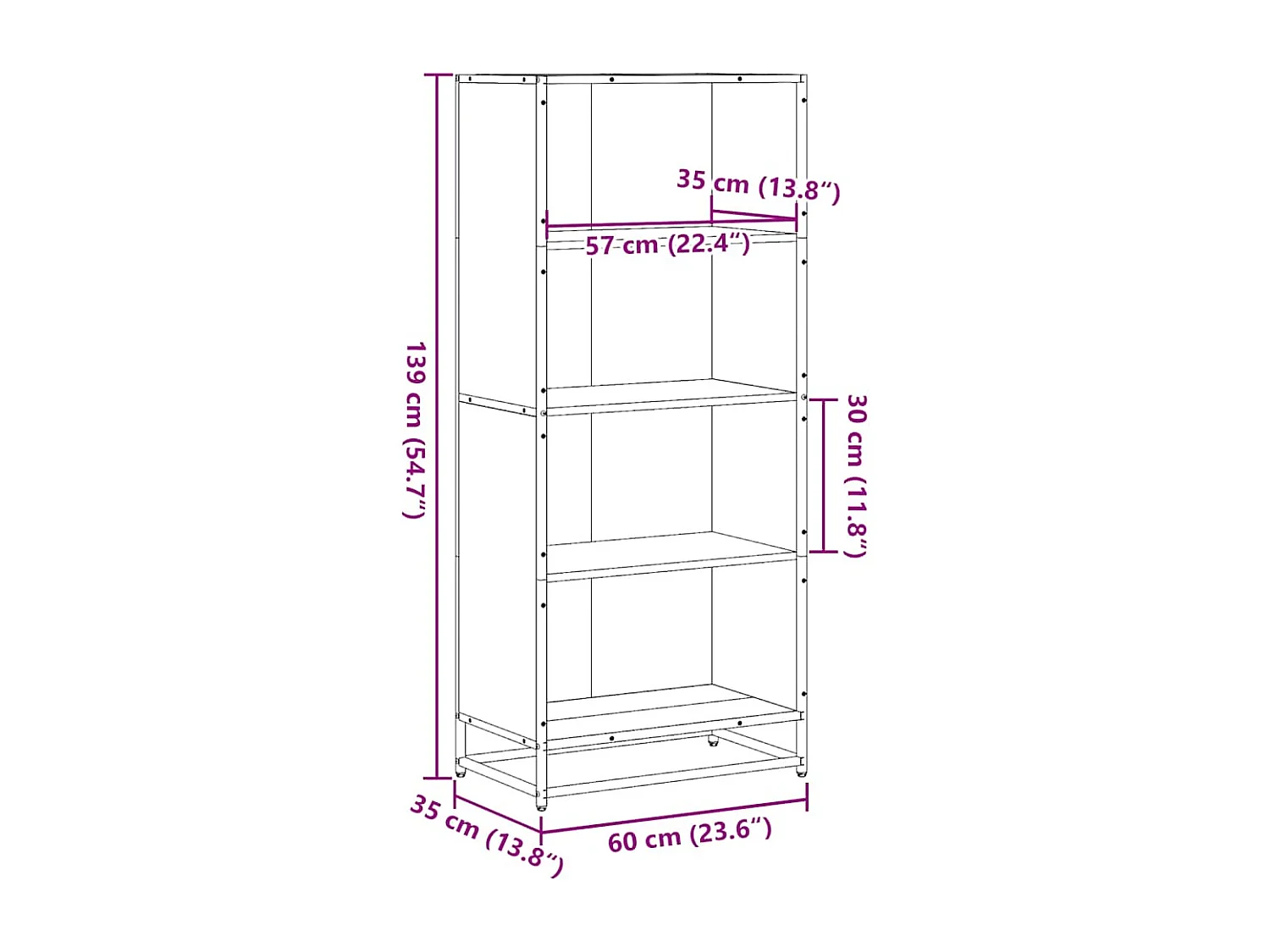 Bibliothèque chêne fumé 60x35x139 cm bois d'ingénierie