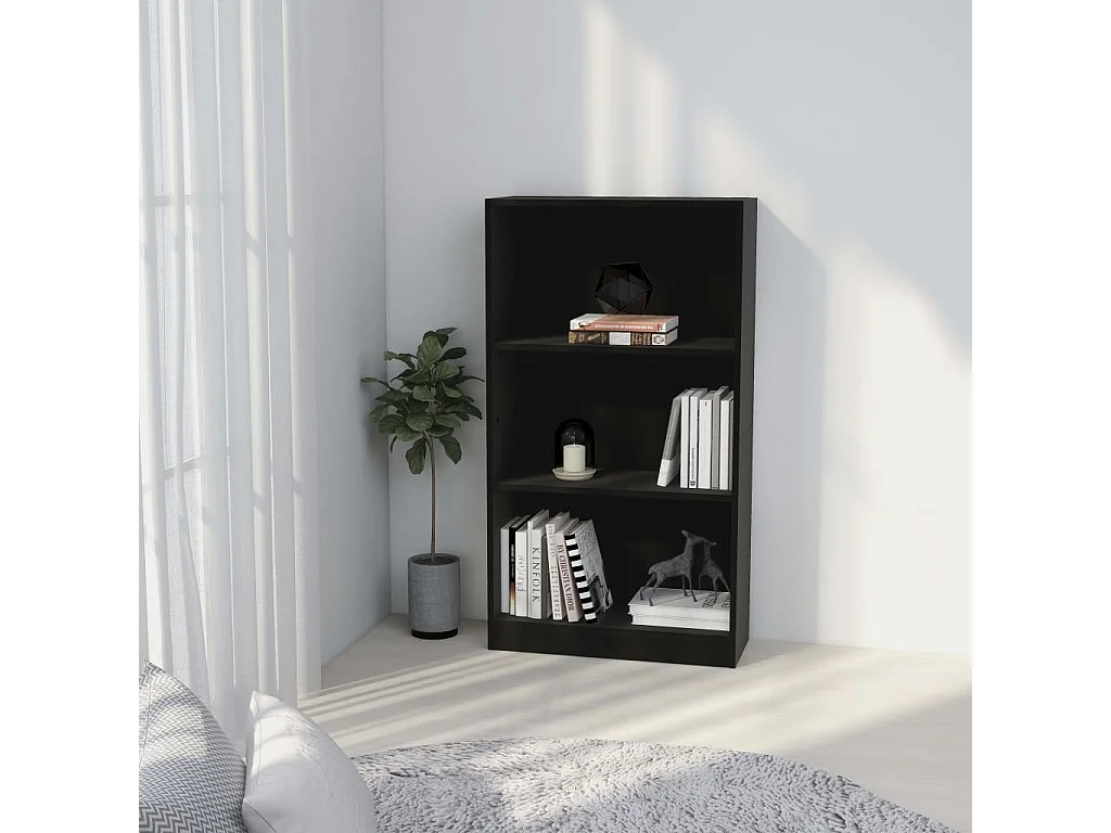 Librería de 3 niveles Negra 60x24x109 cm Madera de ingeniería