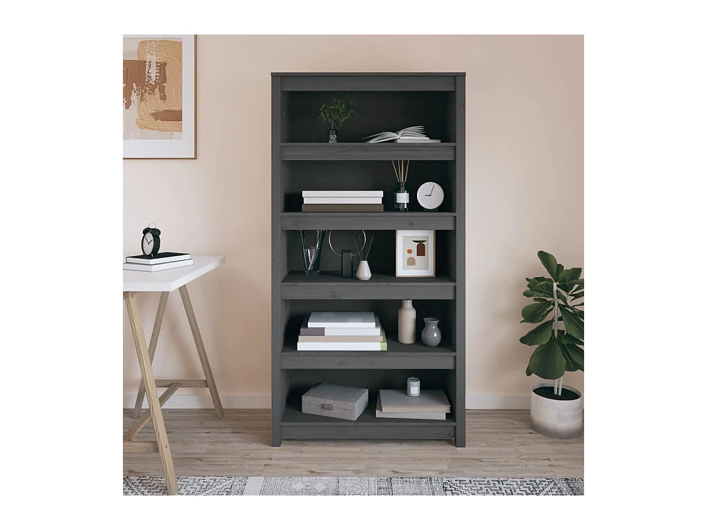 Bibliothèque Gris 80x35x154 cm Bois de pin massif